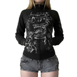 Diablo Retro-Winded Hand-Painted Sweater Coat High-Neck Zipper Open Shirt Loose Version Of Casual Top Women's Clothing HZ1220