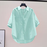 Cotton Shirt Women's Short Sleeves 2025 Summer New Korean Version Of The Collar Loose Thin Lazy Style Design Blouse Tide HZ1208