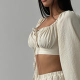 2025 New Linen Chest With Lantern Sleeves In The Spring And Summer High-Waisted Long-Character Half Skirt Loose HZ1208