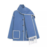 Women's Clothing 2025 Autumn And Winter New Fashion Wool Coat Thick Loose With Scarf Tid Lady HZ1220