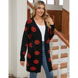 New Sweater For Women's Casual Halloween Pumpkin Head With Long Coat Knitted Cardigan HZ1208