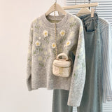 New Autumn And Winter Heavy Industry Flowers Women Knitted Cardigan Fashion Women Sweet Sweater Women Coat Top HZ1208