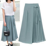 Spring And Summer 2025 New Korean Version Of The Folding Chiffon Trousers Large Size Tight Waist Slack Trouser Skirt HZ1220