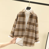 Add Thick Hair Coat Women 2025 Autumn And Winter New Shirt Port Loose Long-Sleeved Grinding Lattice Plus Velvet Shirt Woman HZ1208