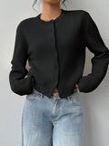 Autumn And Winter Sweater Women's Fashion Thin Round-Neck Long Sleeve Button Short Loose Cardigan Top Coat HZ1208