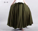 Mori Women's Literature And Art Large Cotton Tamples Skirt Tight Waist A-Shaped Skirt Long Solid National Style Skirt 24 Colors HZ1220