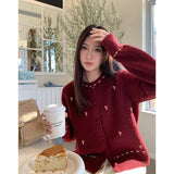 Junior High School Students Korean Round-Neck Knitted Cardigan Girl 2025 Autumn New Loose Sweater Coat Top HZ1208