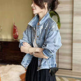 Cowboy Coat Girl In Short Early Autumn Blouse Squint Large-Size Loose Korean Version Of The Autumn Dress 2025 New Trend HZ1220