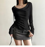 Design-Sensitive Retro Solid Color Collar With Long-Sleeved T-Shirt Autumn And Winter New Slimming Thin Shirt Top HZ1220