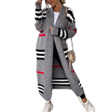 2025 Long Striped Knitted Cardigan Large Version Of Loose Long-Sleeved Sweater Coat Woman HZ1208