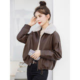 Popular Fur Collar Plus Velvet Coat Women 2025 Winter New Small Loose PU Locomotive Jacket Jacket HZ1208