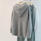 Korean Design Sense Of The Star Short-Sleeved Hooded Knitted Sweater Women's Autumn And Winter Slim Clothes HZ1208