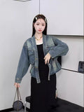2025 Spring Autumn Explosion Of Denim Nails Hanb, The Collection Of V-Neck Loose Denim Jacket Bf Fashion Women's Top HZ1220
