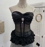 Purely Eager Heavy-Working Transduce Mesh Lace Spliced Ribbon Ribbon Strap Chest Pad Tector Blouse 2721 HZ1208