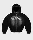 2025 Zippered Shirt Net Red Hooded Cardigan Small Clock Letter New Printed Coat HZ1208