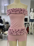 Beware Of Sexy Folded Short Bra Vest Drawstring Low-Rise Shorts Leopard Hair Spliced Two Sets HZ1220