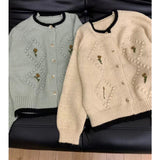 Fashion Sweet Embroidery Flowers Soft Sticky Cardigan Women Autumn And Winter New Loose Temperament Sweater Small Fragrant Wind HZ1208