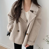 Korean Chic Autumn And Winter French Temperament Suit Double Buckle Loose Leisure Long Sleeves Warm Coat HZ1220