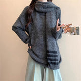 Blue Round Collar Knitted Cardigan Women 2025 Spring And Autumn New Loose Design Thin Sweater Coat Short Top HZ1208