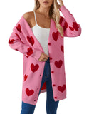 2025 New Valentine's Day Love Knitted Cardigan V-Neck Button Long Coat Sweater Woman HZ1208