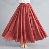 Mori Women's Literature And Art Large Cotton Tamples Skirt Tight Waist A-Shaped Skirt Long Solid National Style Skirt 24 Colors HZ1220