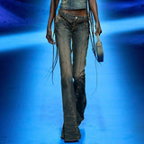 Millennial Babes Low-Rise Rivet Jeans Women 2025 Make Old New Micro-Slap Fashion Pants Trend HZ1220