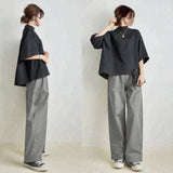 Japan And South Korea In The Spring And Summer New Temperament Loose Sleeve Top + Loose Broad Leg Pants Two Sets Of Women HZ1220