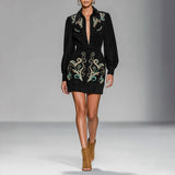 Women's Dress 2025 Summer Holiday Windy Windy Leaves Edge V Collar Solid Loose Short Skirt HZ1208