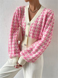 Autumn And Winter Tiger Pattern Lantern Sleeve Knitted Cardigan Sweater Short Coat HZ1208