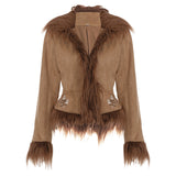 Street Retro Millard Hair Collar Flower Embroidery Short Warm Coat Thairy Blouse HZ1220