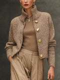 Autumn/Winter 2025 New Jacket High-Neck Button Knitted Sweater Temperament Short Cardigan Jacket HZ1208