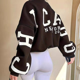 2025 Women's Casual Fashion Letter Print Thicken And Loose Round-Neck Long-Sleeved T-Shirt HZ1220