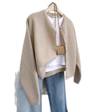 Soft Glutinous Solid Color Simple Short Design Knitted Cardigan Women 2025 Autumn And Winter Small Man Top Sweater Jacket HZ1208