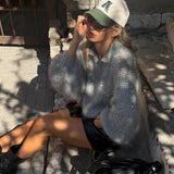 Ins Blogger Wind With Loose Letter Embroidery Personality Tattered Knitted Sweater Casual Personality Sweater Women Autumn And Winter HZ1208