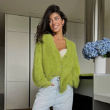 New Leopard Knitted Cardigan Sweater V Collar Design Elegant And Colorful Style Full Of Loose Female HZ1208