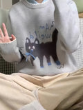 Vintage Academy Wind Knitted Sweater Woman Design Sensing Cat Pattern Lazy Small Knitted T-Shirt Winter HZ1208