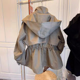 South Korea's Dongdaemun Design Sense Of A Small Relaxed Leisure Drawstring Waist Workwear Windwear Coat Women's Spring And Autumn Short HZ1220