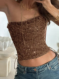 Small Waste Net Hole Beads Personalized Fabric Solid Color Sexy Hottie Side Strapped Bra Coat 2025 New HZ1220