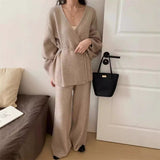 Autumn 2025 New Fashion Retro Lazy Knitted Set Women's Cardigan Jacket Wide Leg Pants Two Sets HZ1220