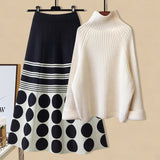 Fashion Korean Version Of The Suit Women's 2025 Autumn And Winter High-End Relaxation Knitted Sweater Half-Dress Two-Case HZ1220