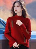 Half-High Red Sweater Women's Autumn And Winter Thick Knitted Shirt Fashion Life Year Short-Lived In The Middle Of The Year To Play The Bottom Shirt HZ1208
