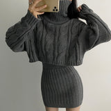 Korean Autumn And Winter French Gentle Hemp High-Necked Short Sweater + Knitted Skirt Woman HZ1220
