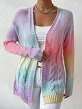 Autumn And Winter Sweater Women's Cardigan Coat Rainbow Tie-Dyed Mahjong Long-Sleeved Knitwear HZ1208