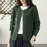2025 Round-Necked Cardigan Coat Women Thin Loose Embroidered Knitted Shirt Outside A Short Sweater HZ1220