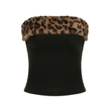 Beware Of Sexy Folded Short Bra Vest Drawstring Low-Rise Shorts Leopard Hair Spliced Two Sets HZ1220