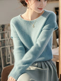 Mahe Hair Blue Soft-Masted Sweater Mid-Autumn 2025 Autumn/Winter New Design Sense Of Ntong T-Shirt Woman HZ1208