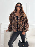 2025 Autumn And Winter New Leopard Print Collar Fashion Temperament Hairy Short Coat Plus Thick Female Top HZ1220
