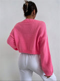 Autumn Loose V-Neck Clouds Fall Shoulder Knitted Cardigan Three Buckle Sweater Short Coat HZ1208