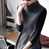 Early Autumn New Women's Knitted Women's Jacket Head Long Half-High Collar Open Fork Outside With Sweater Vest Vest Skirt HZ1220