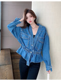 2025 Spring Autumn Explosion Of Denim Nails Hanb, The Collection Of V-Neck Loose Denim Jacket Bf Fashion Women's Top HZ1220
